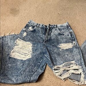 Women’s Distressed Boyfriend Jeans - Acid Wash Blue